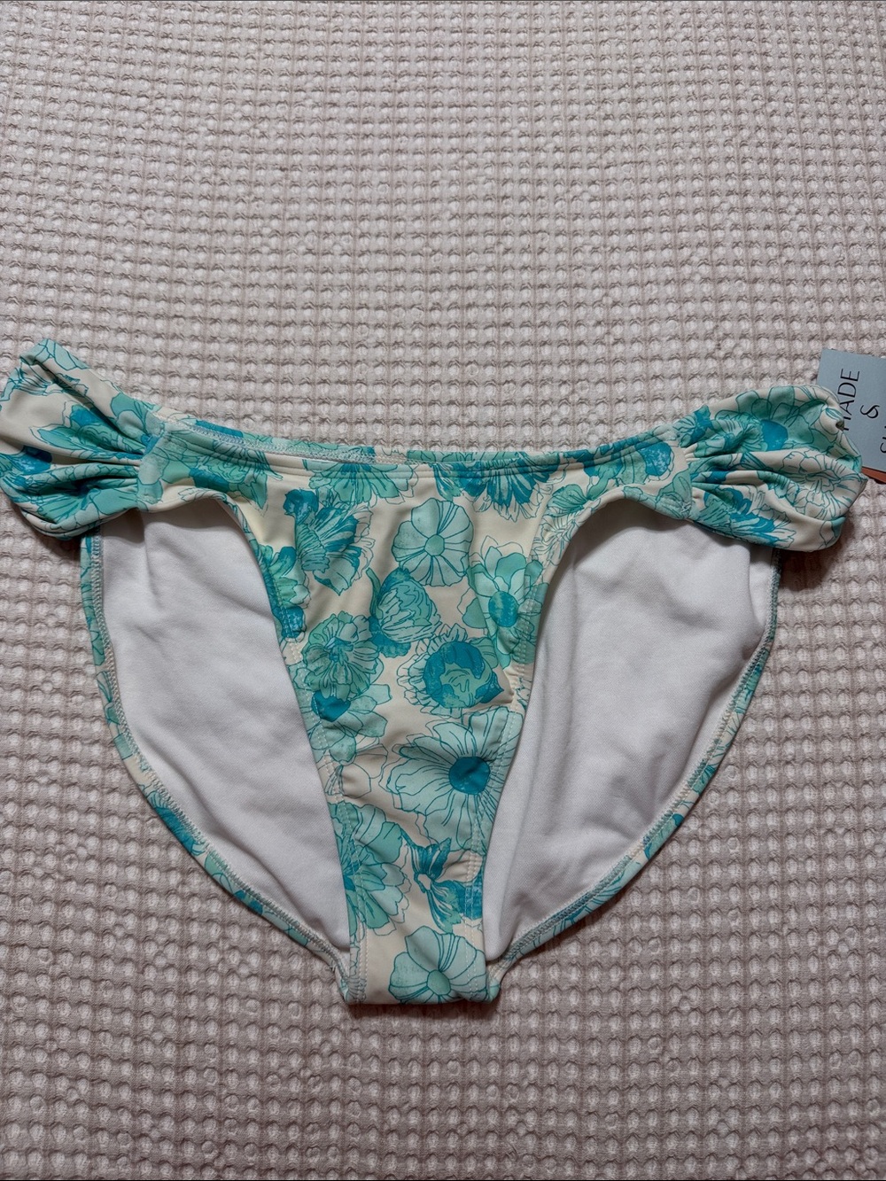 Shade & Shore Cream and Aqua Floral Ruffle Bikini Bottoms